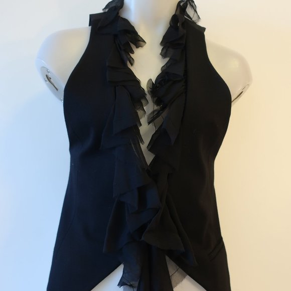 Womens Elizabeth and James Dandy Black Silk Ruffled Vest Top M * - Picture 3 of 15